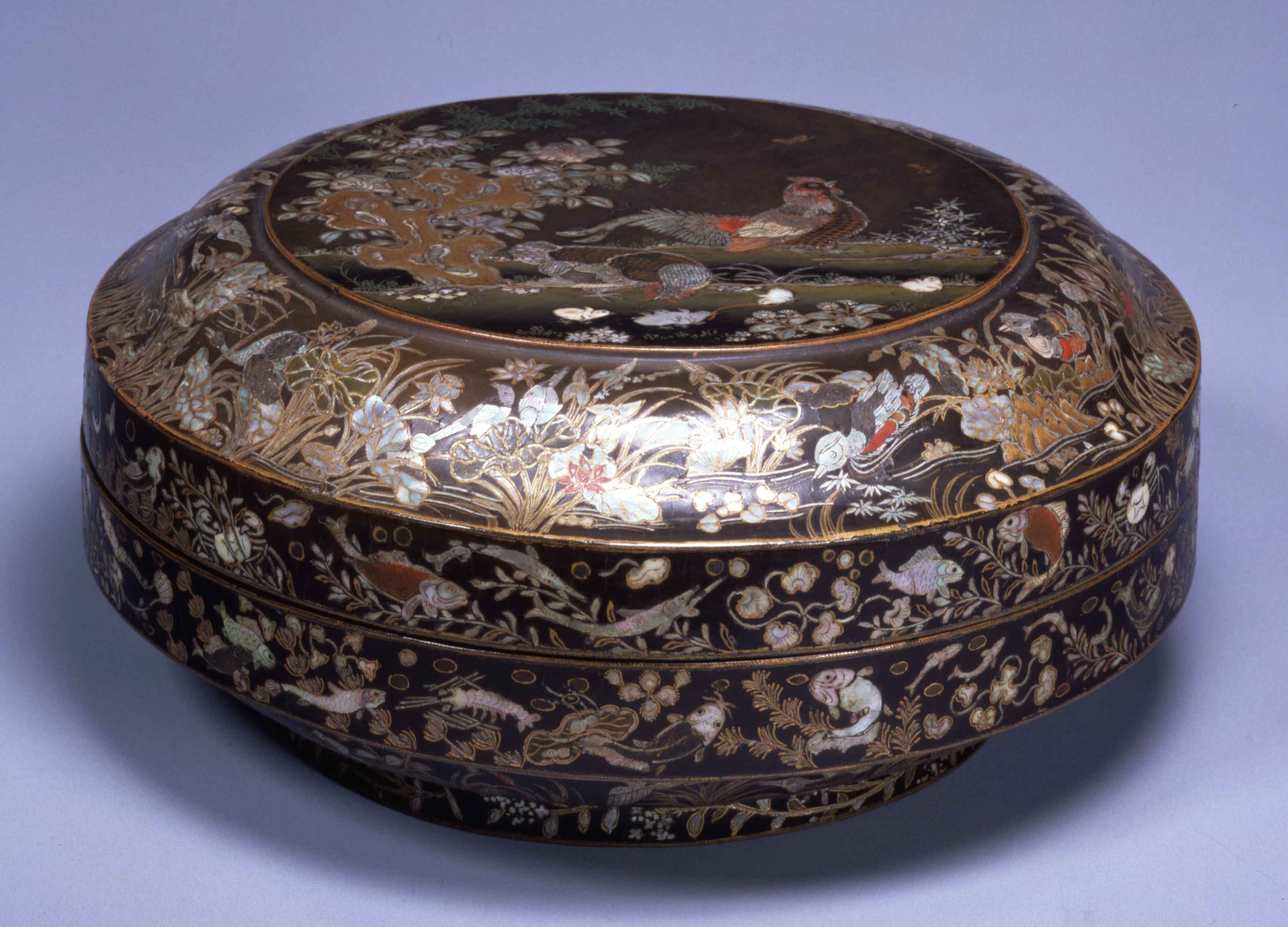 韓国美術 螺鈿細工 折り畳み ローテーブル 花鳥画福喜囍古玩 直径約60cm 1508787597.jpg?1647339991