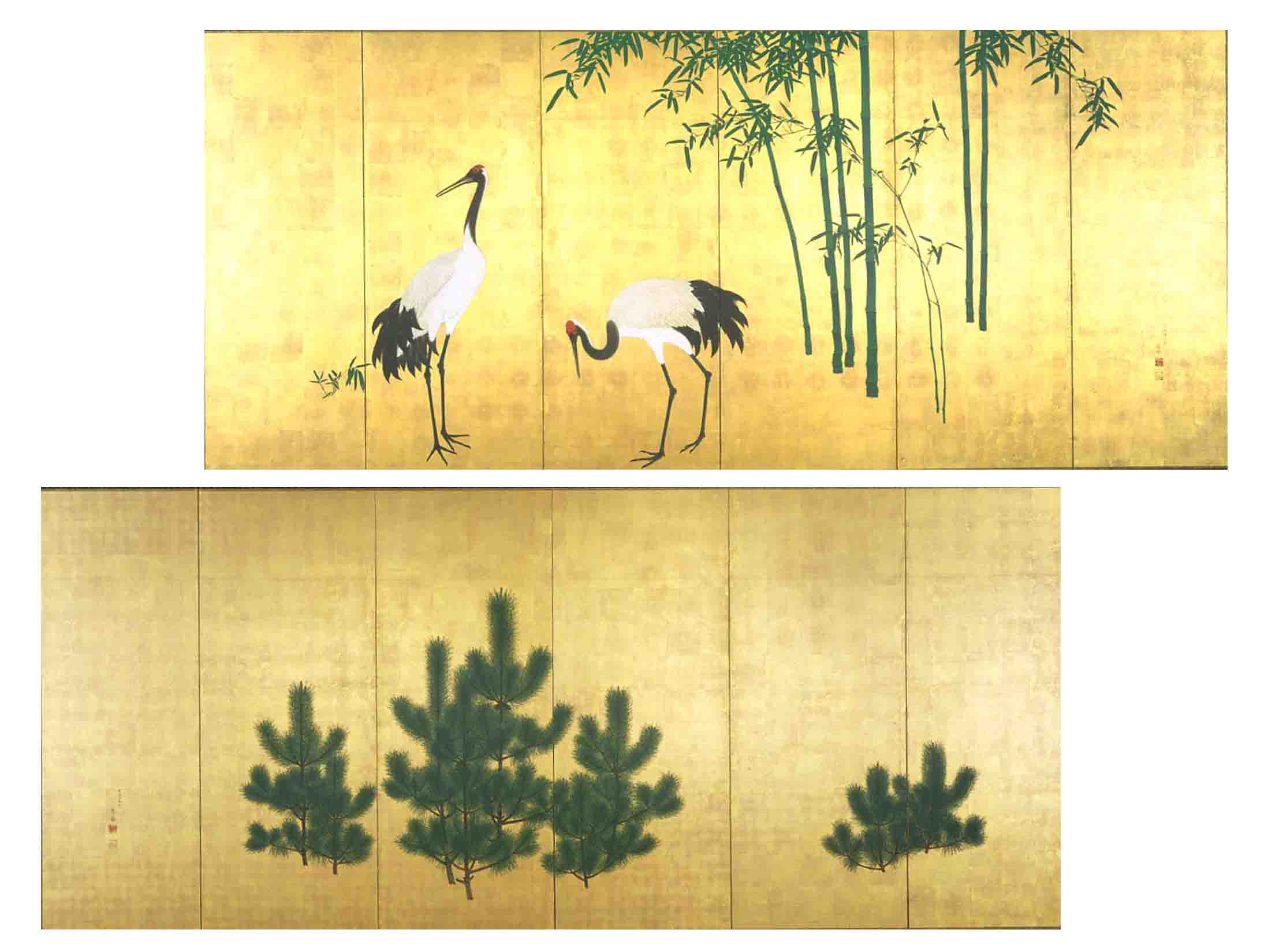 竹鶴・若松図屏風 | 福岡市美術館